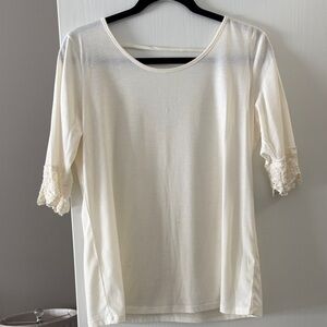 Women's Cream Lace-Sleeve Scoop Neck Top